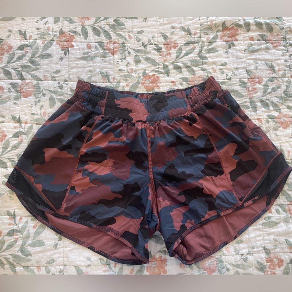lululemon athletica Red and Black Camouflage Athletic Shorts